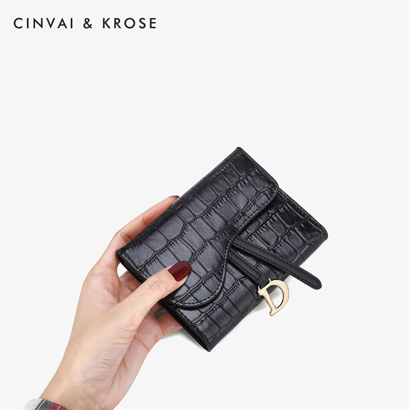 CinvaiKrose牛皮钱包女短款零钱包皮夹女包K6071·黑色