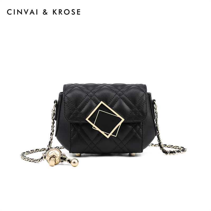 CinvaiKrose包包女女包潮牛皮链条包斜挎包时尚单肩包B6126D·黑色