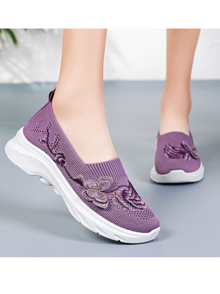 新款超立体彩金刺绣软弹舒适轻便透气健步鞋·黑色（PE拉链袋装）