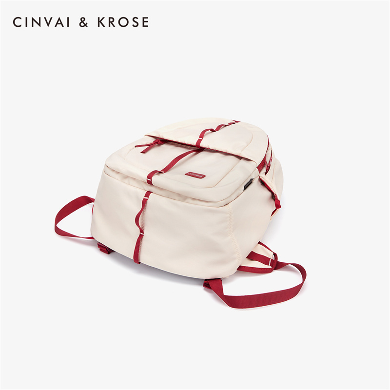 CinvaiKrose 双肩包女学生书包电脑包大容量运动旅行背包女包S6222·意式奶红