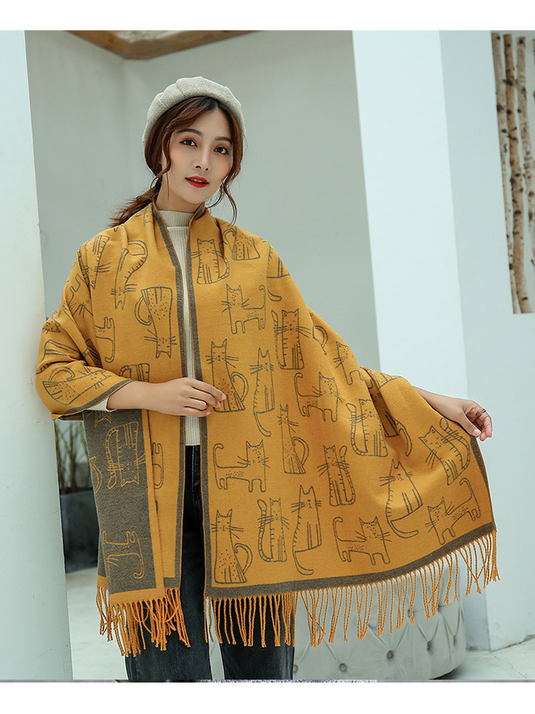 JEEP女士双面戴加长加宽围巾OM18CD996SC0148·黄色