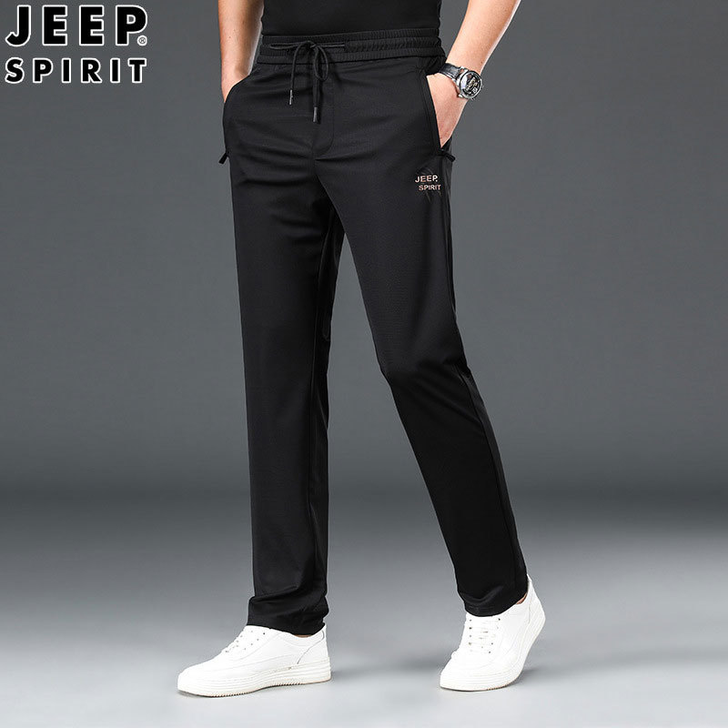 jeep2023春季新款休闲裤户外运动长裤宽松直筒大码舒适透气男裤H-2317·黑色
