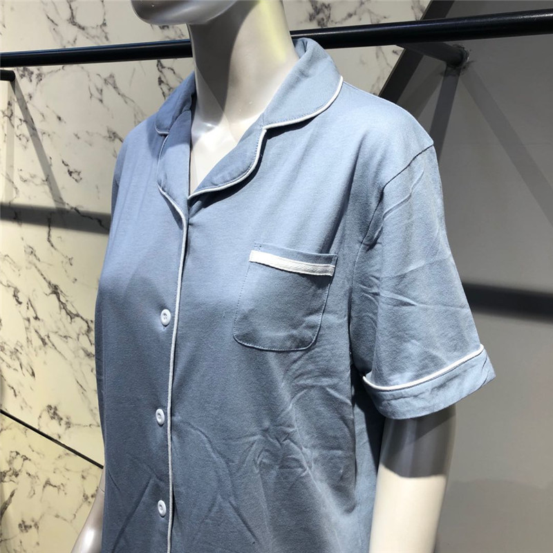 纤丝鸟温馨优雅女士开衫半袖八分裤套装·20083-灰蓝色