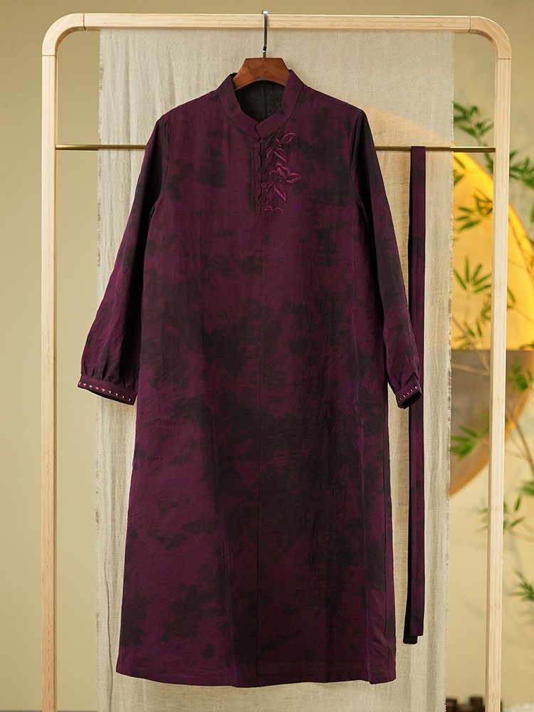 锦传统手工整染香云纱龟裂纹连衣裙8652·紫色