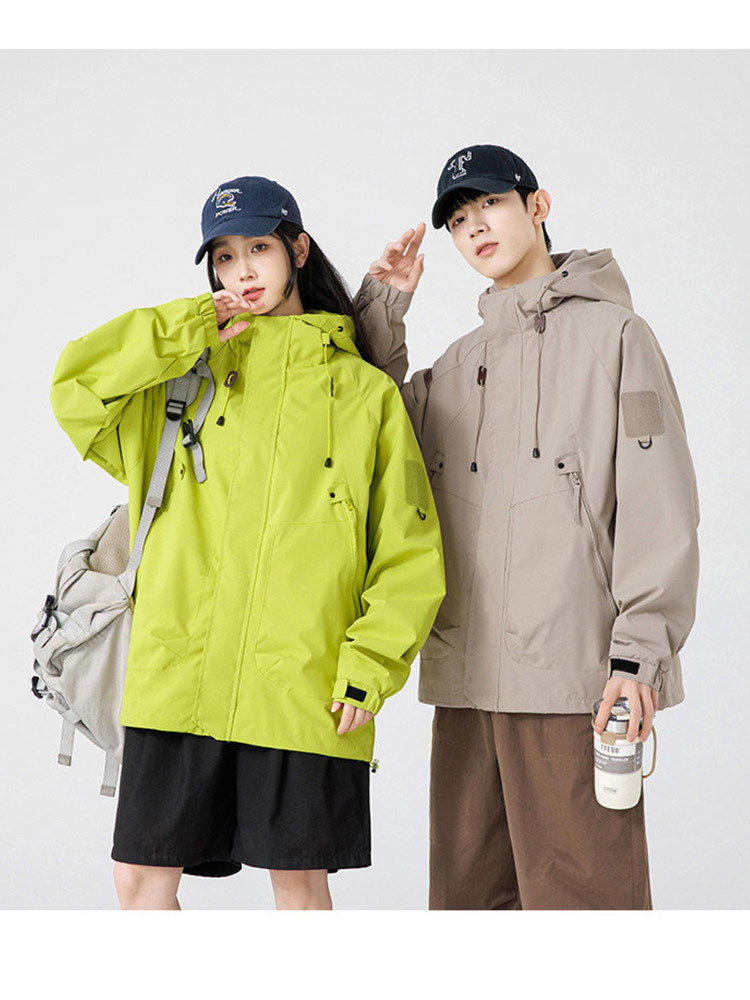 男女同款户外防风防水宽松连帽冲锋衣外套·焦糖【单件外套】