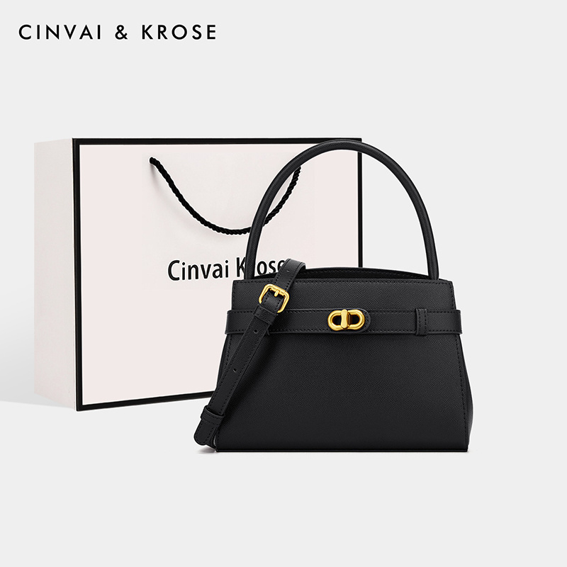 CinvaiKrose 包包女新款牛皮手提包迷你单肩斜挎包凯莉包女包C6357·米白色