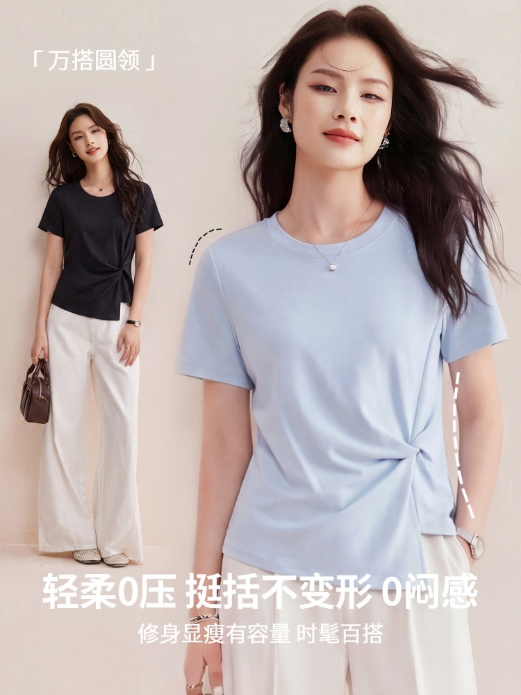 【80支丝光棉】修娴小蛮腰扭结T恤W88·黑色