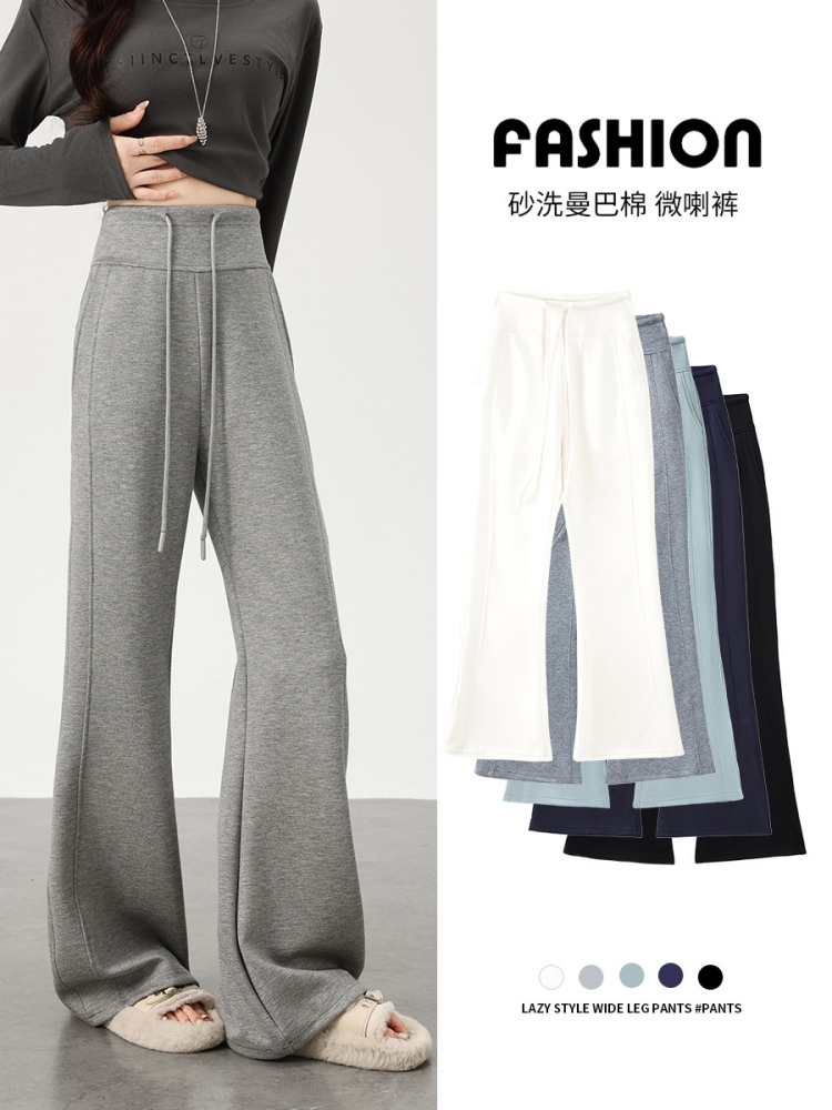 西果砂洗曼巴棉休闲微喇裤1236·麻灰色常规