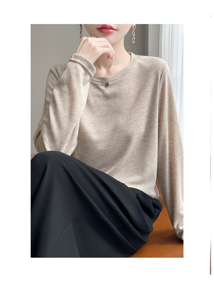 【新款特价】精纺莱赛尔纤维圆领宽松舒适显瘦长袖上衣·银雾灰