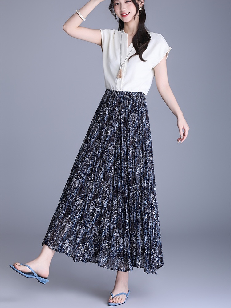 梦卓旋不规则雪纺印花半身裙ZS512·黑色