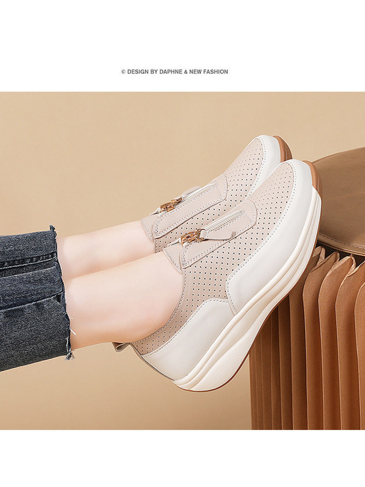 新款舒适超纤厚底增高显瘦时尚百搭女鞋·米色