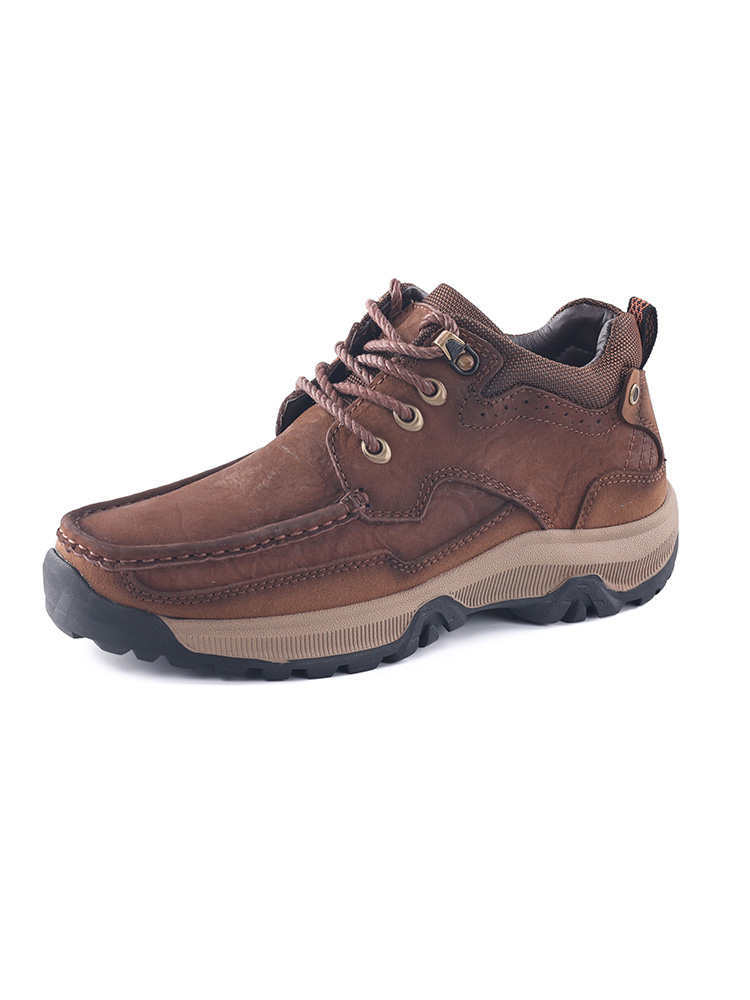 时尚休闲大码男士皮鞋厚底低帮运动耐磨户外登山男鞋LKS-L229·暗棕单鞋