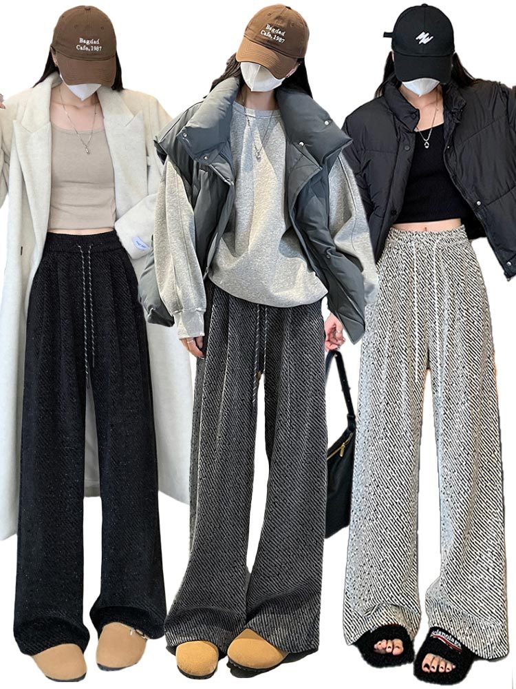 亮丝雪尼尔针织垂感阔腿裤A9026#·深灰色