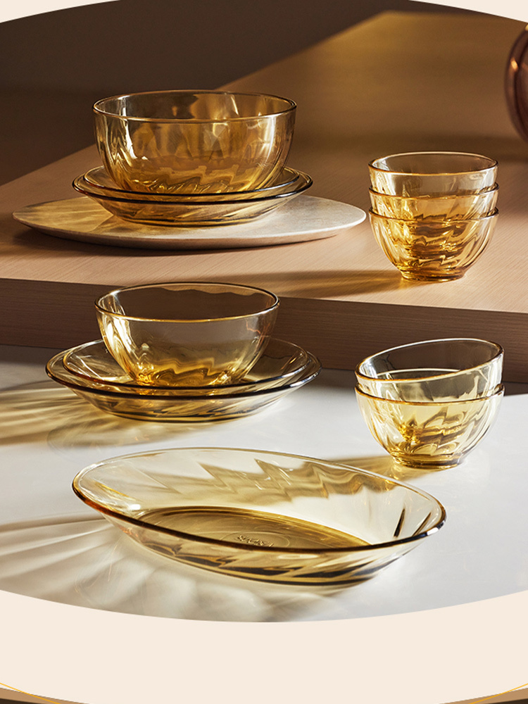 康宁 晶炫餐具 轻奢炫彩餐具家用碗碟鱼盘水杯吃饭碗餐具·水杯*4