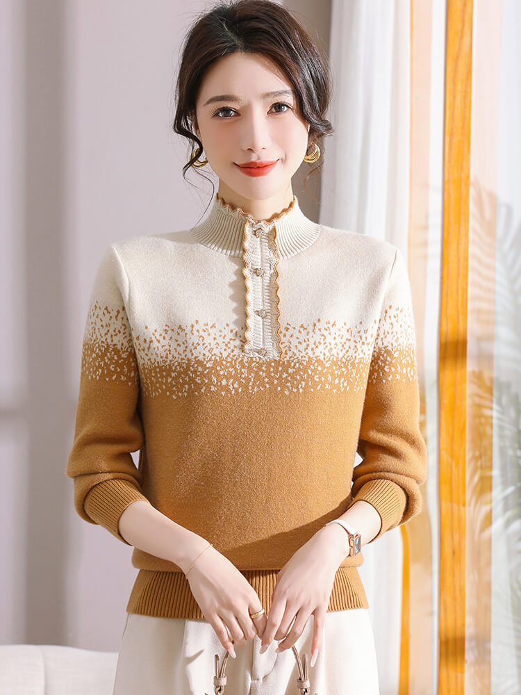 加绒加厚一体绒针织打底上衣8503#·桔红色