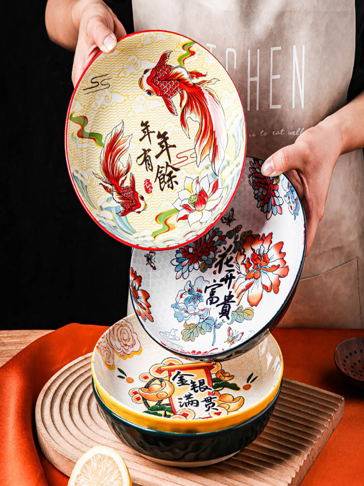 创意中国风年年有鱼陶瓷8英寸圆盘（2只装）·金银满贯