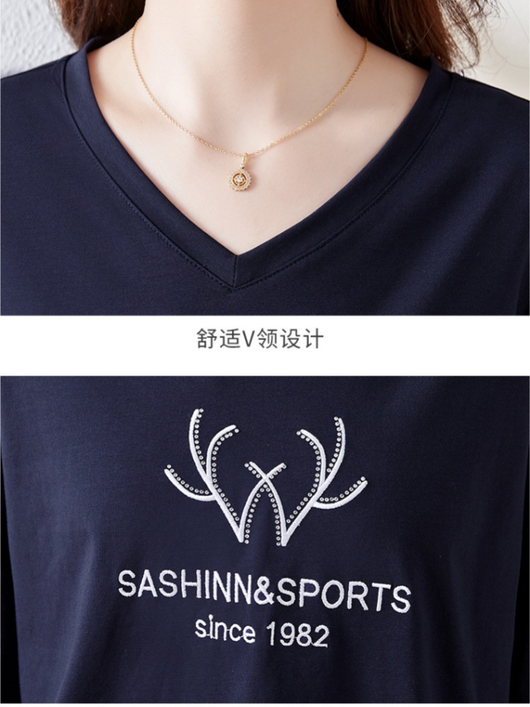 【93精梳棉】轩凌子刺绣V领中袖T恤S82420144·白色