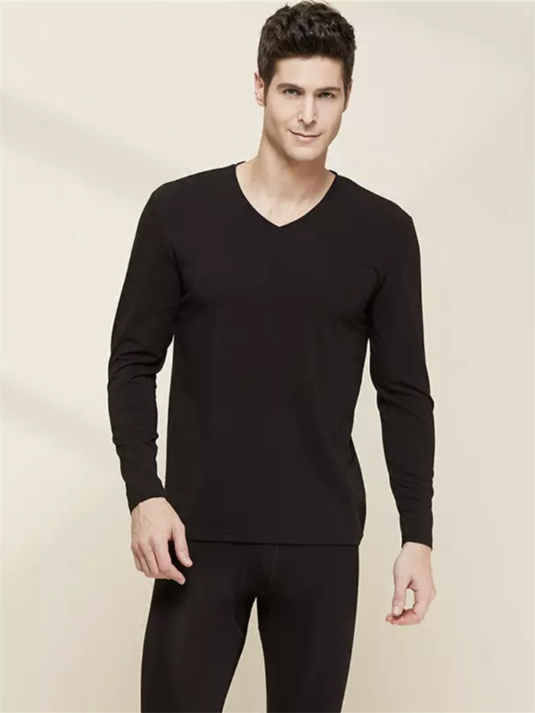 纤丝鸟竹纤维男士V领套装·黑色