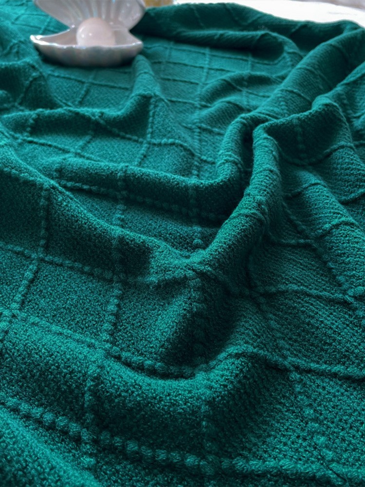 多宝雅针织流苏搭毯搭巾盖毯沙发巾床尾毯·墨绿色