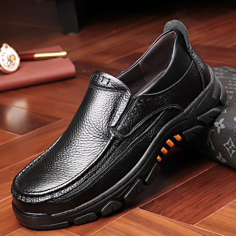 大码牛皮软底防滑男士乐福鞋-WX8825·单鞋黑色