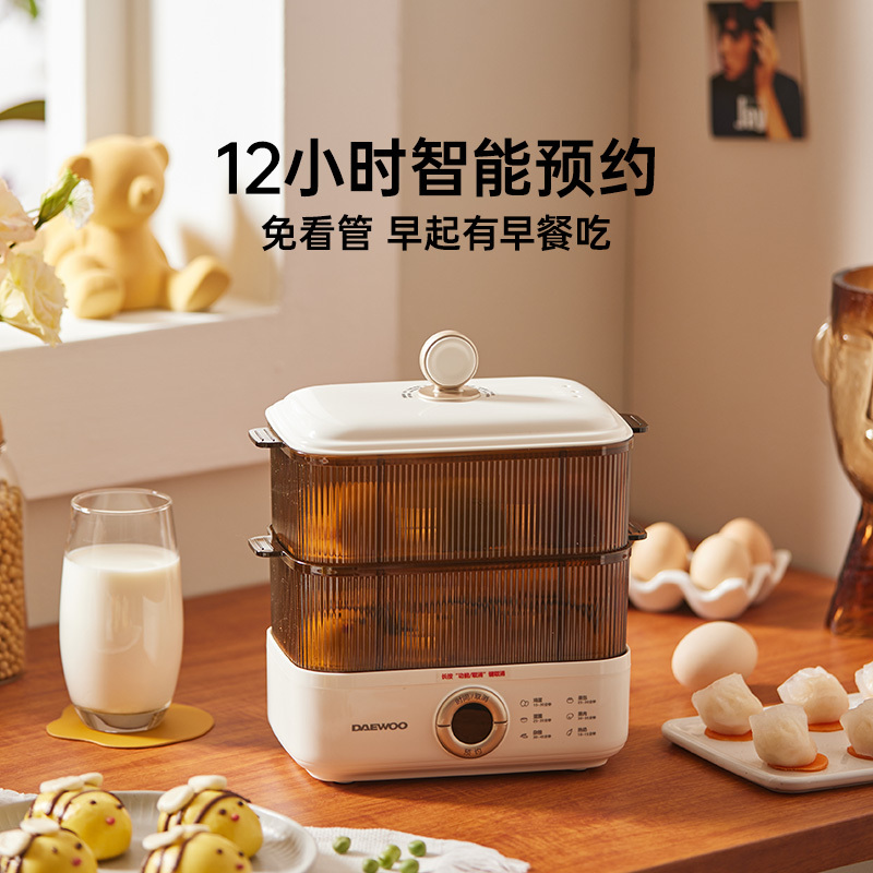 韩国大宇(DAEWOO)蒸蛋器家用多功能机小型早餐机双层·茶色