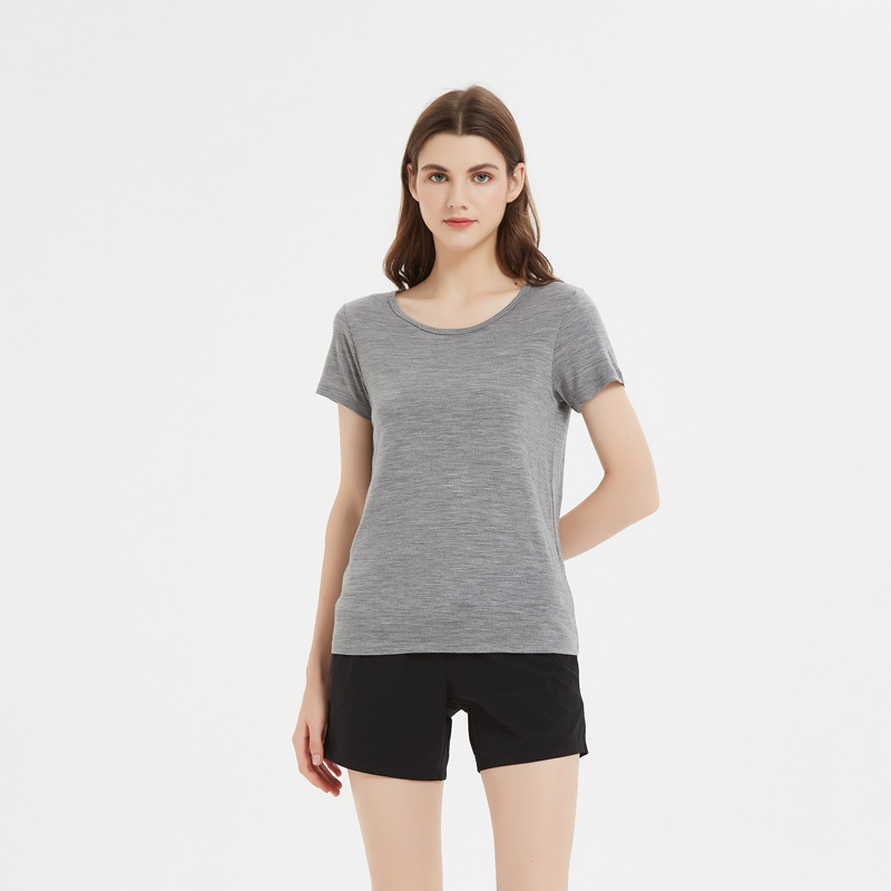 [质数N]女超细羊毛圆领短袖T恤·花灰