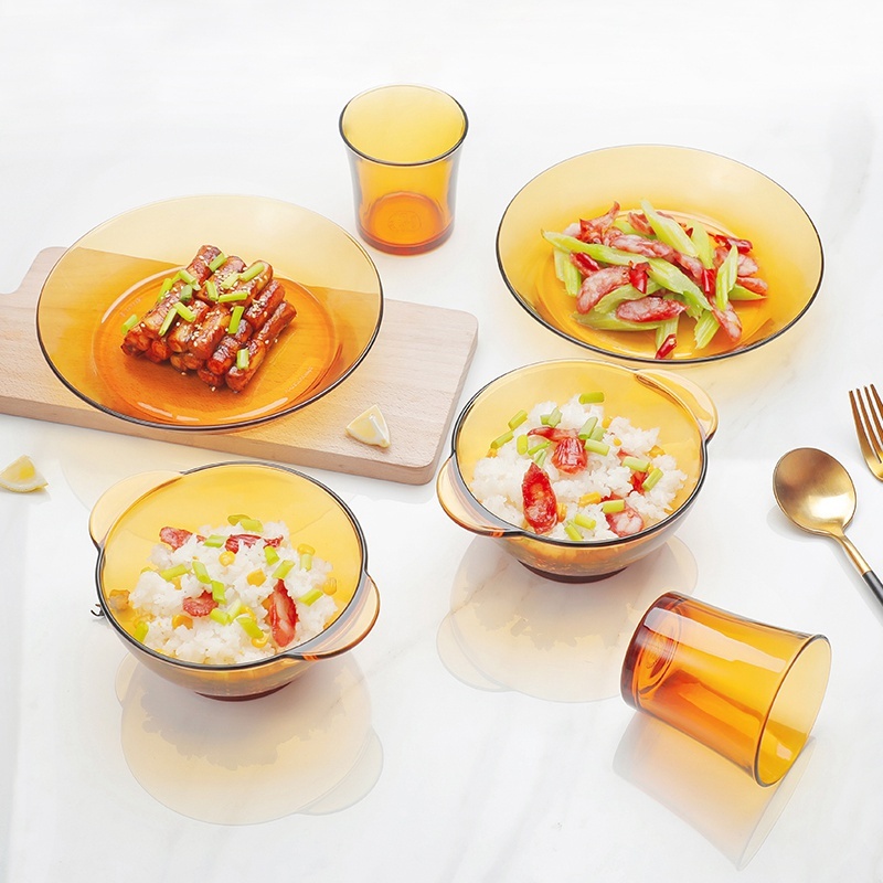 多莱斯DURALEX 欧式家用钢化玻璃餐具双耳碗款双人6件套·琥珀色
