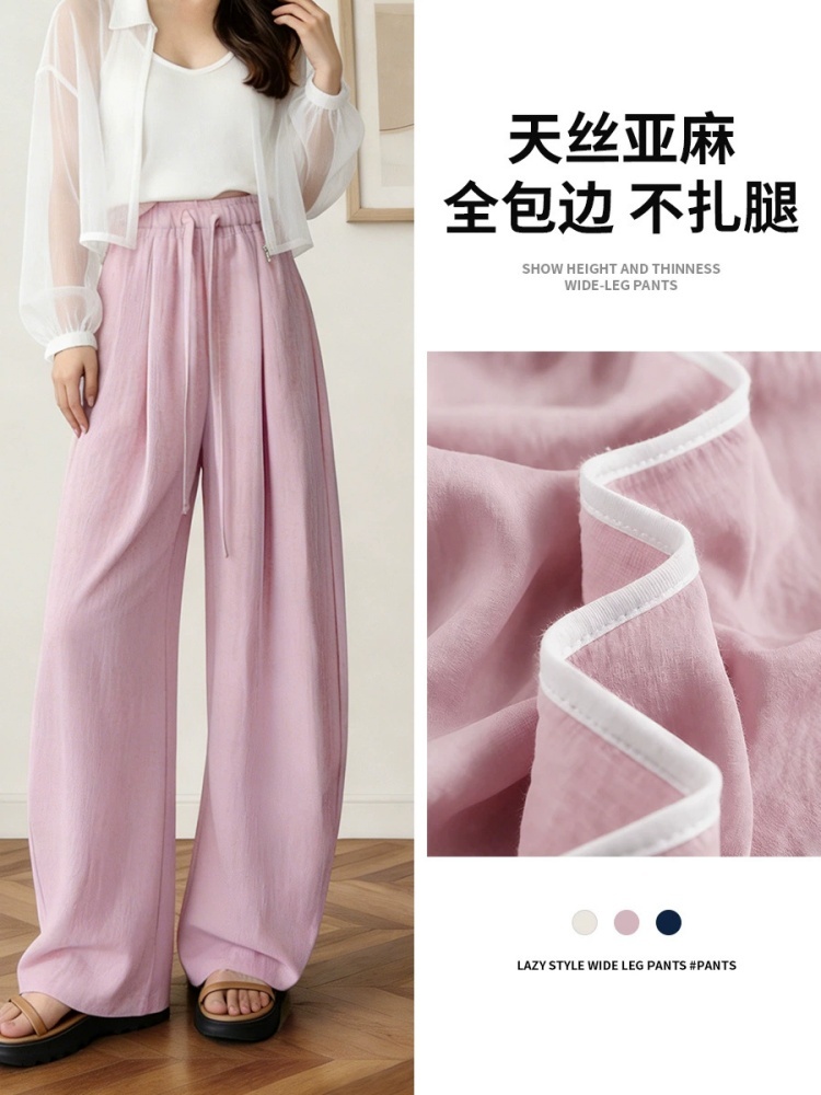 预售西果天丝亚麻阔腿裤2415·粉色加长