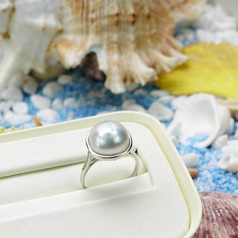 岛上明珠 天然海水强光澳白巴洛克珍珠s925纯银戒指12-13mm·澳白