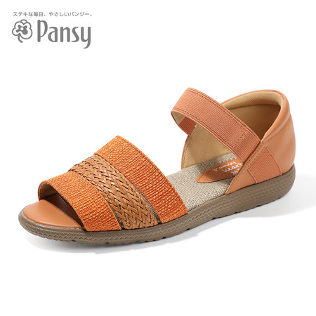 日本品牌pansy田园风女士凉鞋桔黄色
