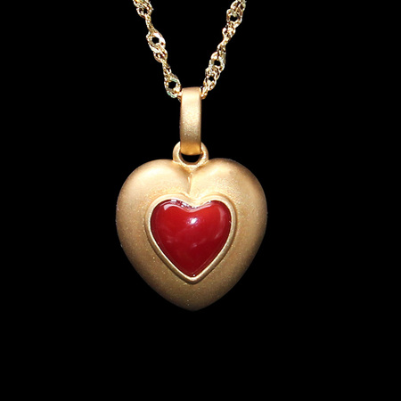 映时18k金红珊瑚爱心吊坠