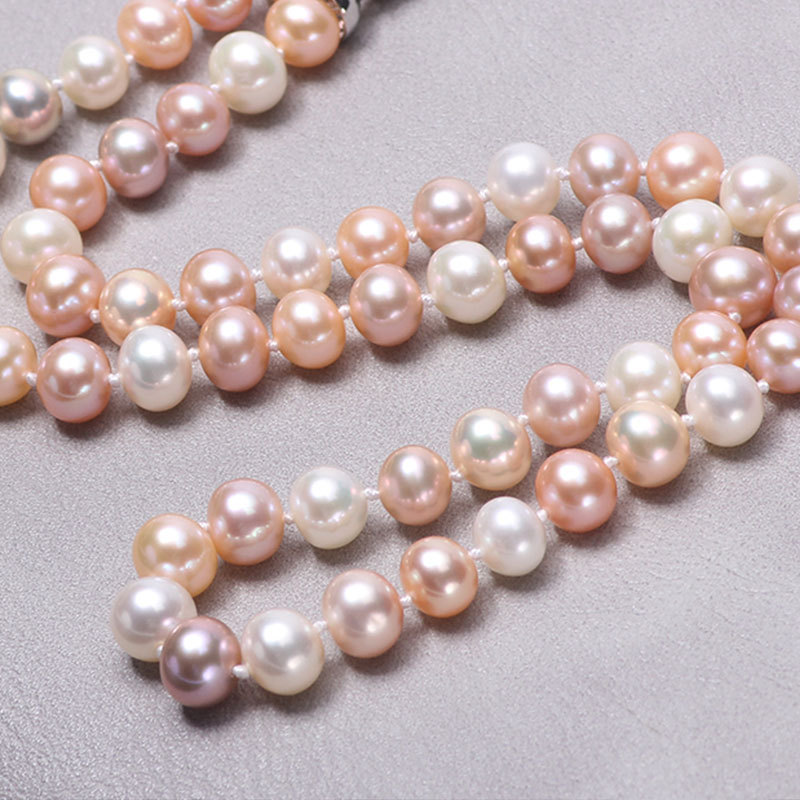 银生珍珠圆形高光泽淡水彩色珍珠项链8.5-9.5mm 共同 共同