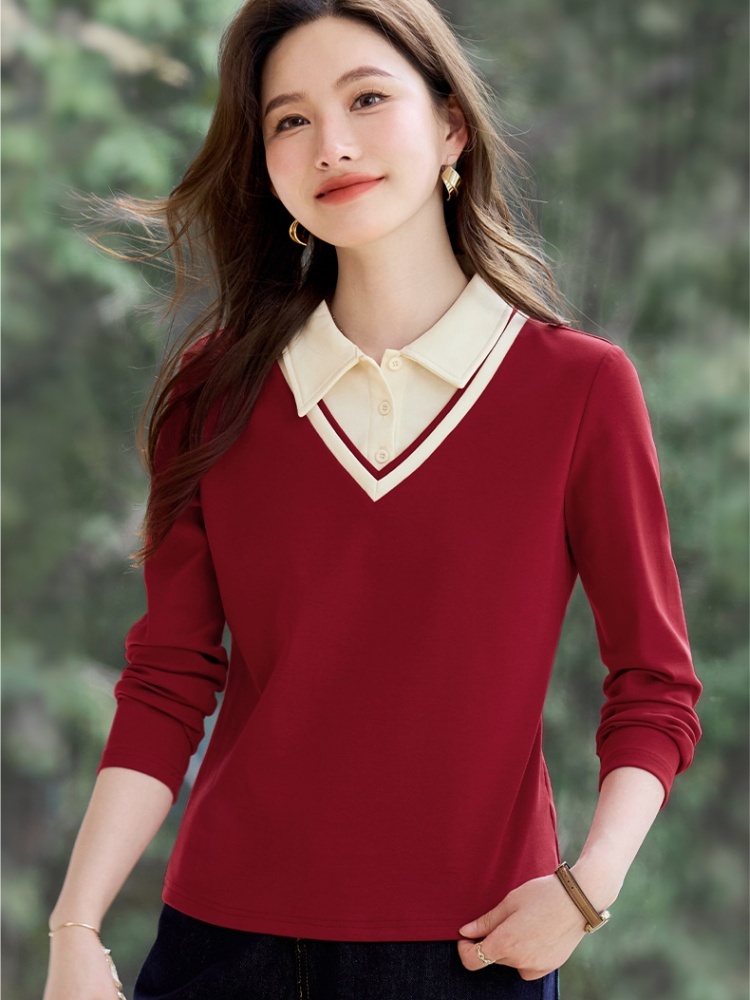 【92精梳棉】轩凌子气质拼接翻领T恤XS82610020·清水绿