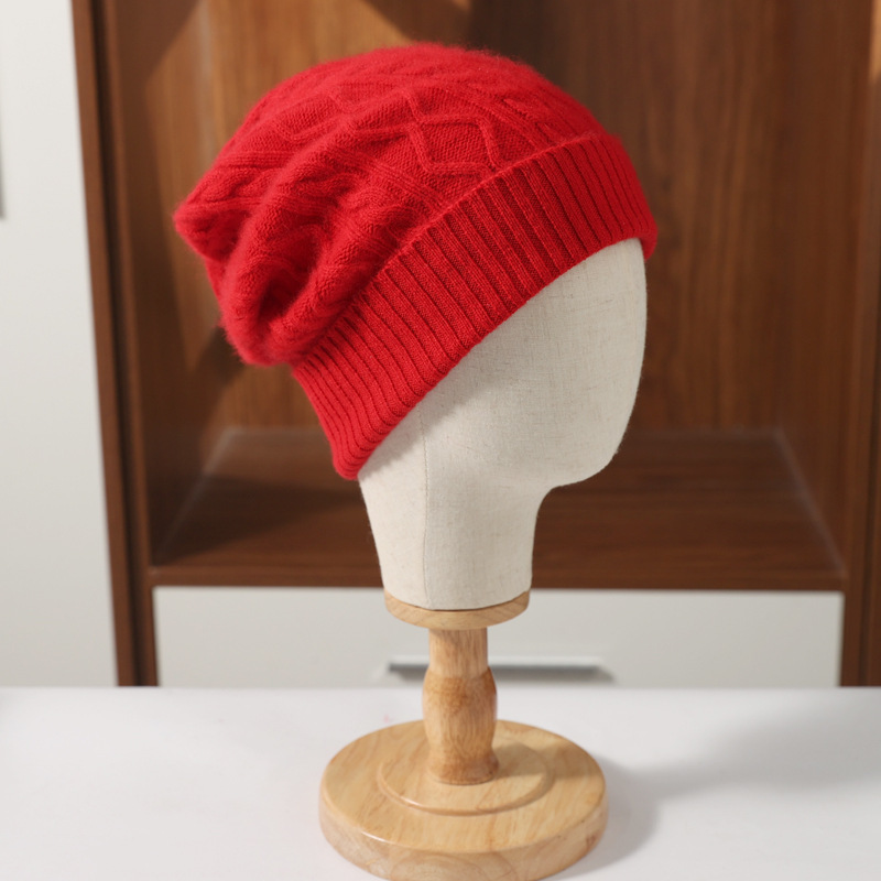 男女同款羊毛护耳防寒挡风保暖针织帽·红色