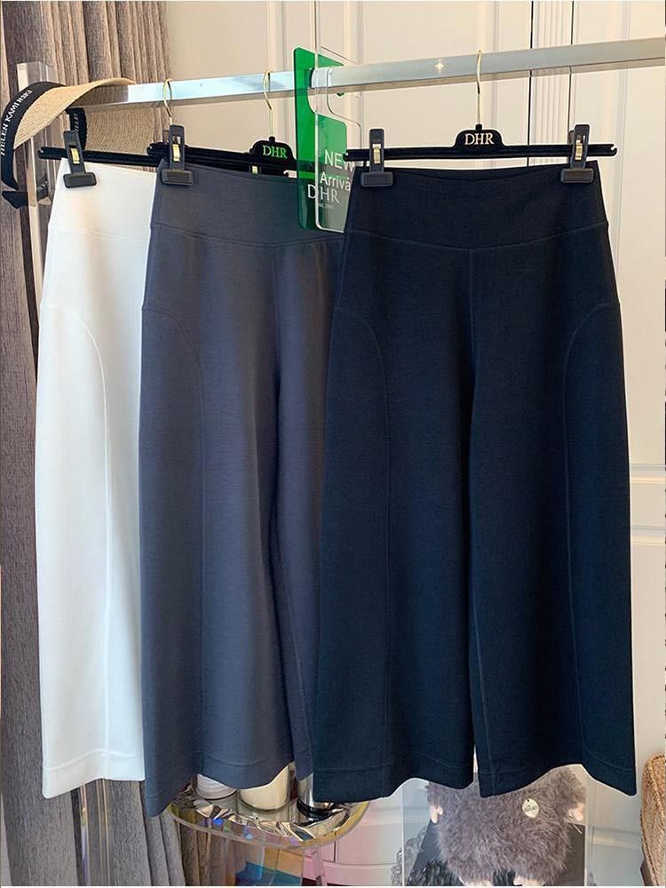 婵阅专柜高货休闲百搭通勤运动阔腿八分裤宽松高腰显瘦女薄款·T58-深灰色
