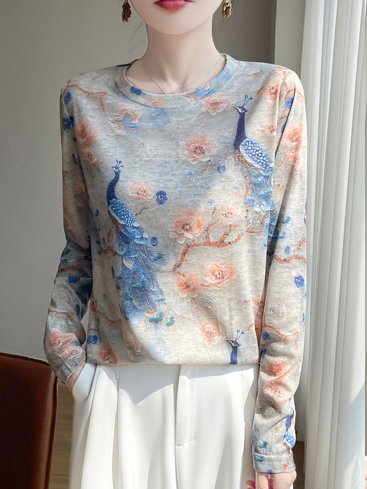 新款超细纤维透气孔雀幻彩印花洋气减龄防晒上衣·粉凰映霞