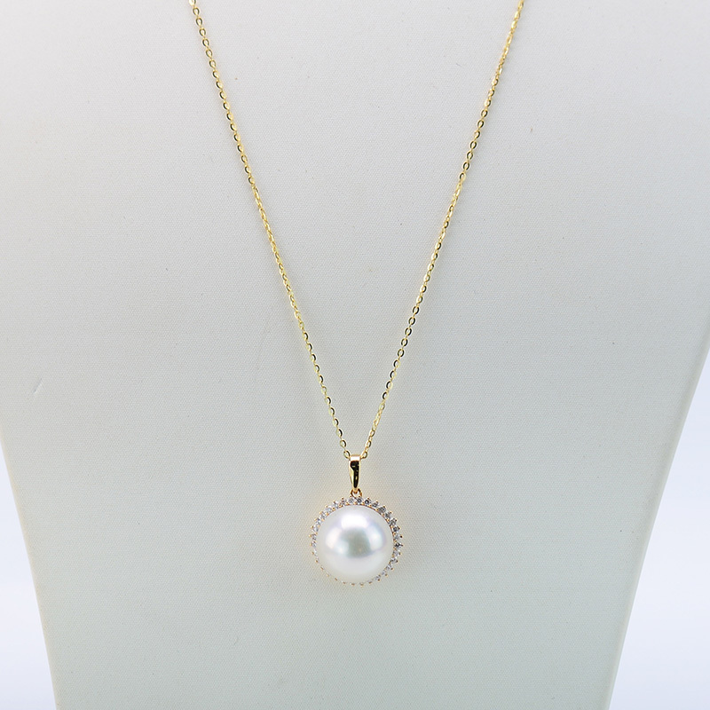 岛上明珠  海水澳白珍珠18k金钻石吊坠太阳花款12-13mm·澳白