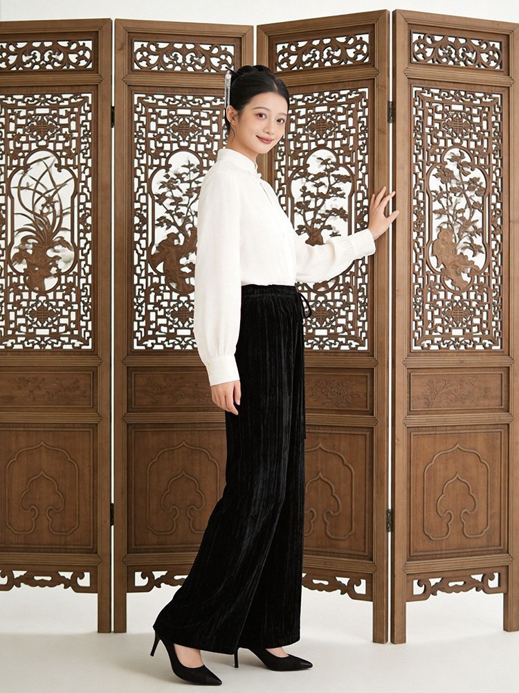 锦真丝绒女裤J20260350·黑色