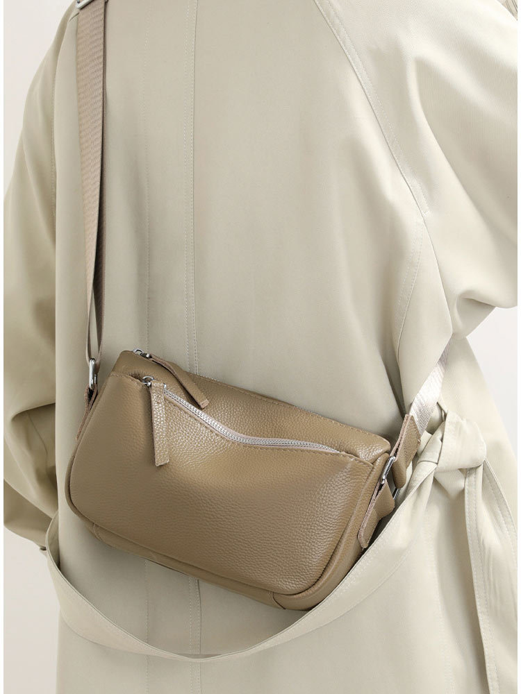 头层牛皮简约质感小包斜挎包10017#·卡其色