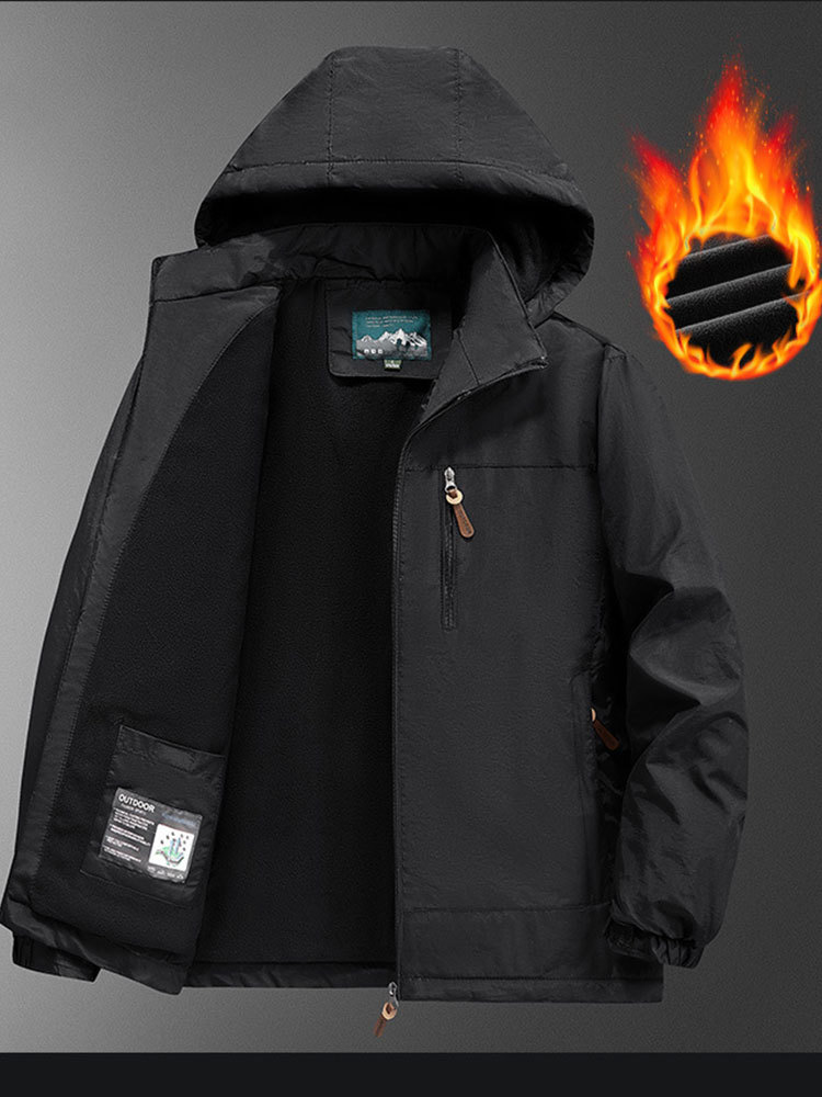 新款加绒加厚可拆卸连帽高密防风防水休闲男士外套·深蓝色