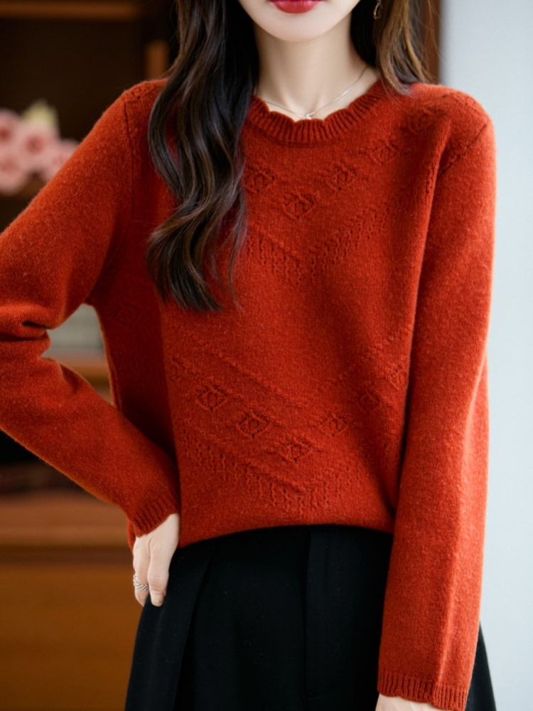 【100羊毛】特舒花边镂空毛衣TS-096·灰色