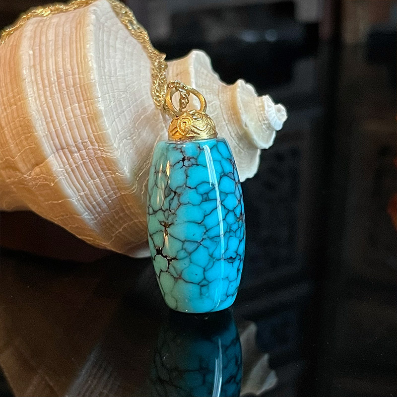 曼丽翠18k金高瓷天空蓝绿松石桶珠吊坠