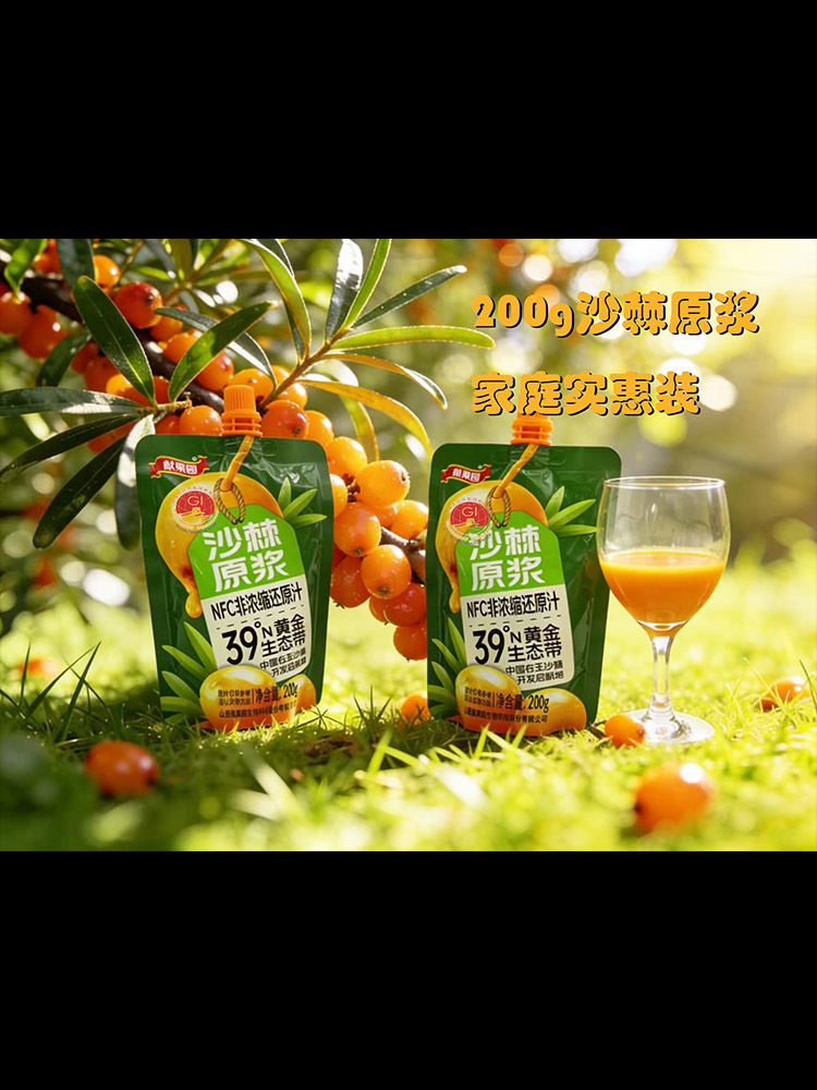 右玉沙棘原浆山西吕梁小果沙棘原浆全果鲜榨200g/袋*8袋
