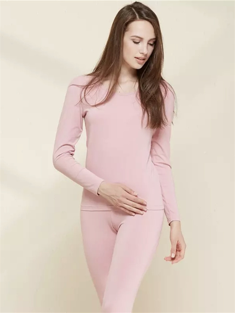 纤丝鸟竹纤维女士圆领套装·粉色