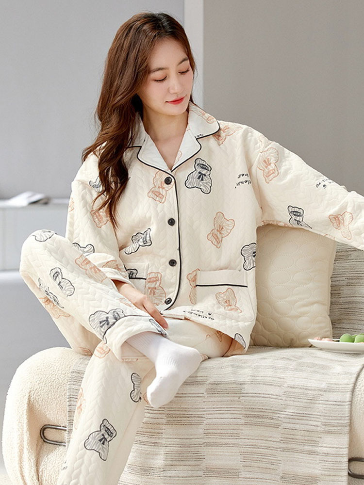 雀说 睡衣女新款空气棉夹层加厚保暖舒适甜美可爱卡通女士家居服AL99101·H99107
