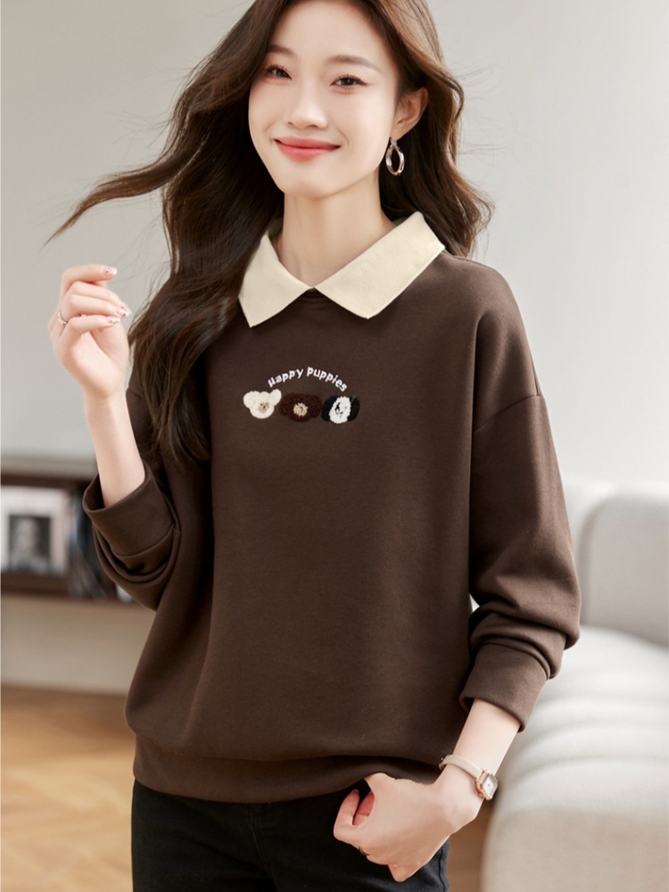 轩凌子俏皮绣花翻领卫衣S82410047·咖啡色