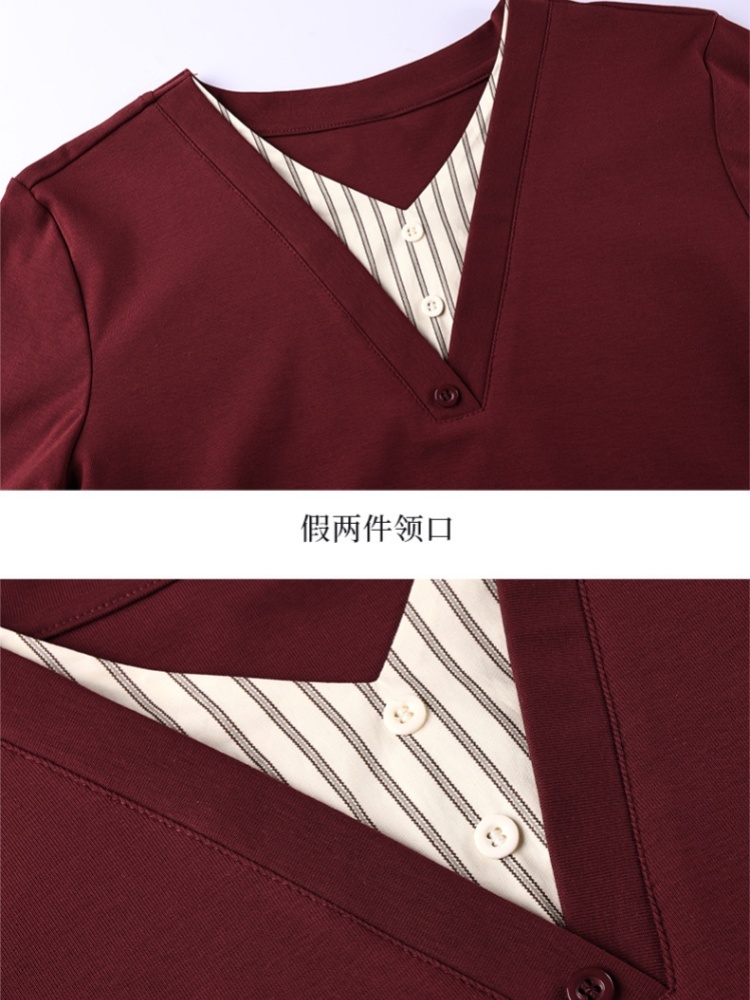 【92精梳棉】轩凌子假两件V领T恤S82610017·宝蓝色