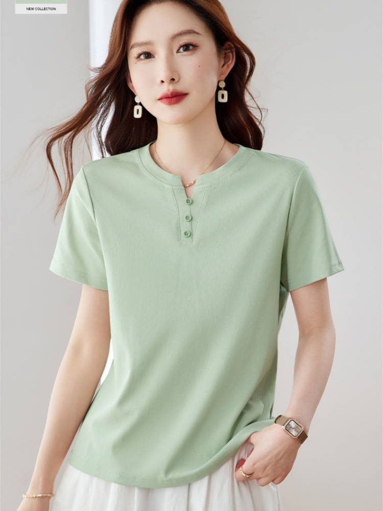 【92精梳棉】轩凌子小V领正肩短袖T恤XS92524011·深花灰