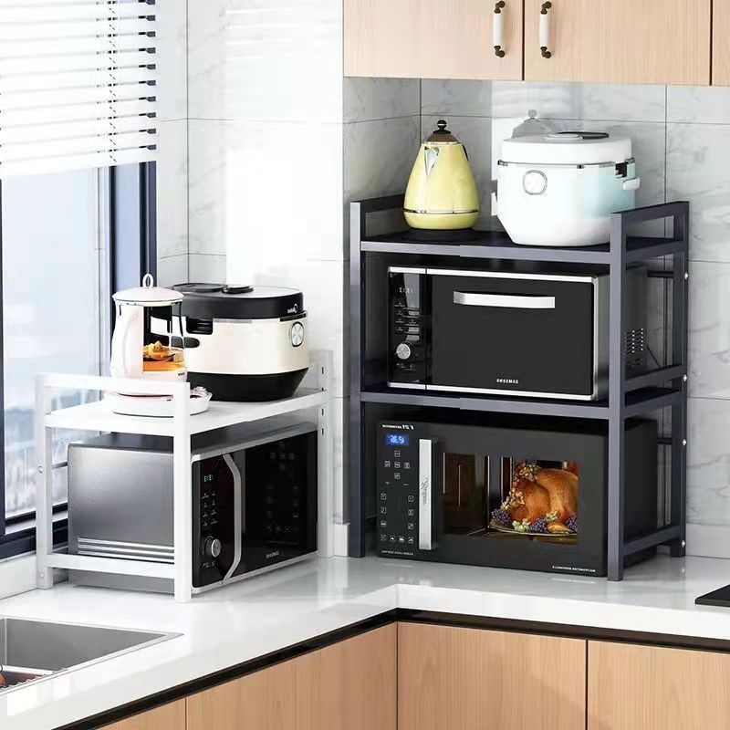 宝优妮可伸缩微波炉厨房置物架台面烤箱架子家用电饭煲双层收纳层架·白色单层
