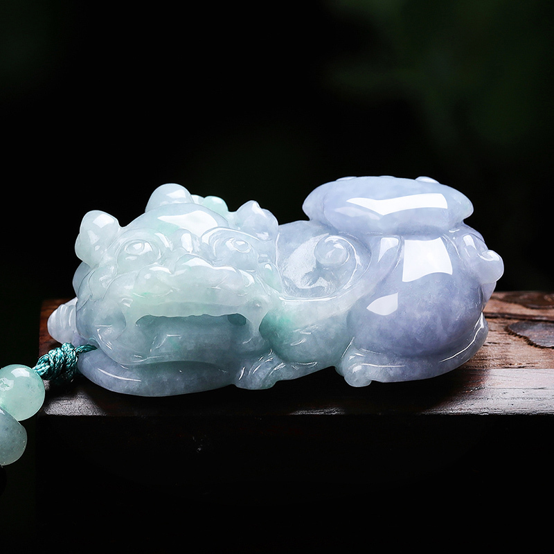 翡丽翠孤品精品春带彩天然a货翡翠如意貔貅吊坠